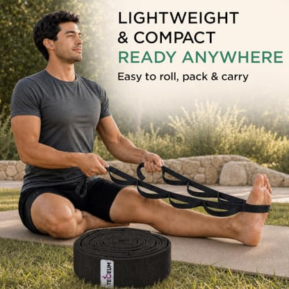 TECEUM Stretching Strap with 10 Loops for Physical Therapy & Rehab - color: Black, size: Polypropylene 1” W - 10 Loops