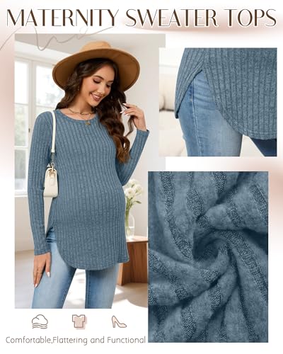 3 Pack Maternity Shirts Pregnancy Sweaters Tunic Tops - color: Blue, Apricot, Coffee, size: Small