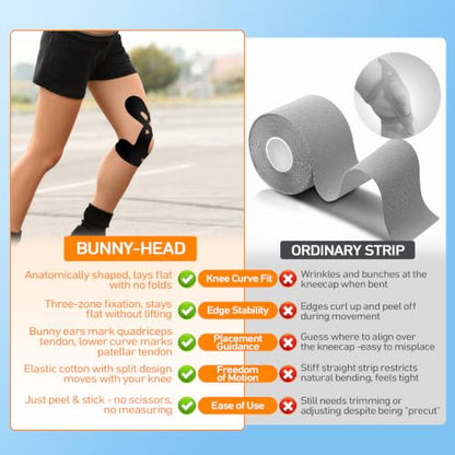KTQUICK Precut Kinesiology Tape for Knees, 12 Ct,20% Stronger Adhesive,Black