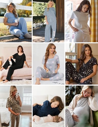 Ekouaer 2 Pack Womens Pajamas Sets Short Sleeve Long Pants Pjs Lounge Set - color: Black/Leopard, size: Medium