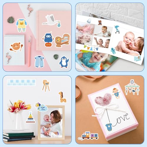 10 Sheets Baby Boy Scrapbook Stickers, Various Designs Toddler Decals - color: Blue