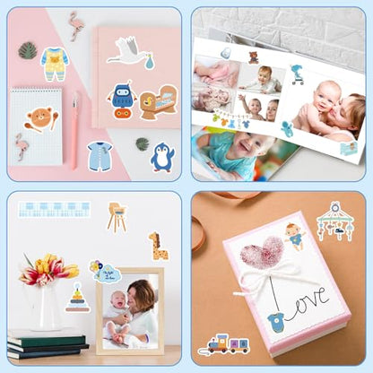 10 Sheets Baby Boy Scrapbook Stickers, Various Designs Toddler Decals - color: Blue