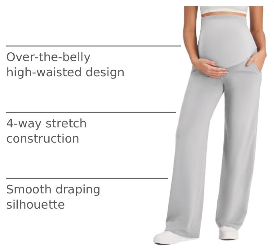 G4Free EverGoing Maternity Pants Over the Belly Pregnancy Work Trousers - color: Light Gray, size: Small