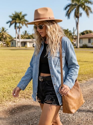 Dokotoo Womens Button Down Oversized Distressed Boyfriend Jean Jacket - color: Sky Blue, size: 3X-Large
