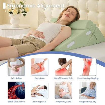 Sasttie Adjustable Wedge Pillow Set for After Surgery, Sage - color: Sage, size: Adjustable 9&12 Inch + 1 Head Pillow