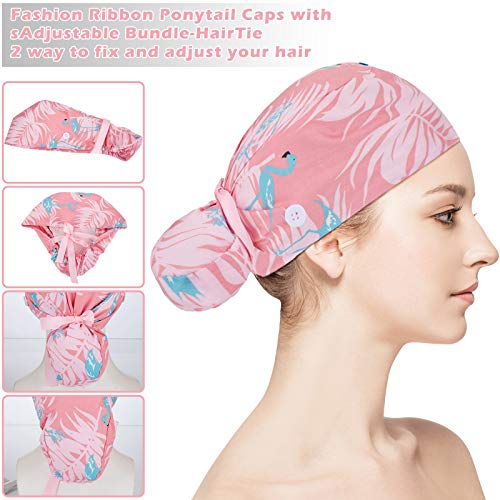 Honoson 6 Pcs Scrub Caps Women with Buttons - color: Fresh Color, style: Classic