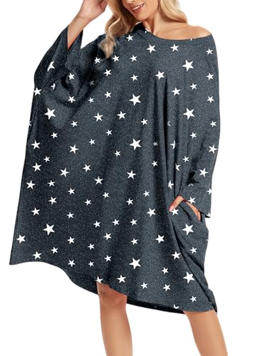 CRIPOM Plus Size Moo Moos for Women Oversized Sleep Shirts with Pockets - color: Grey Star