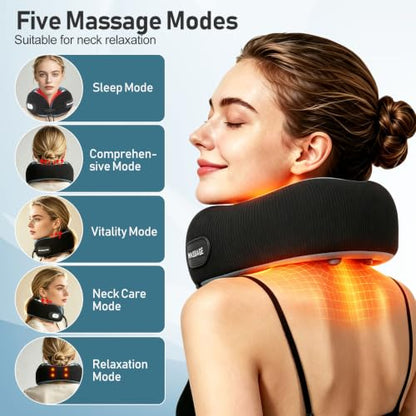 Travel Neck Pillow with Heat & Massage,Neck Massager with 8-Point Vibration