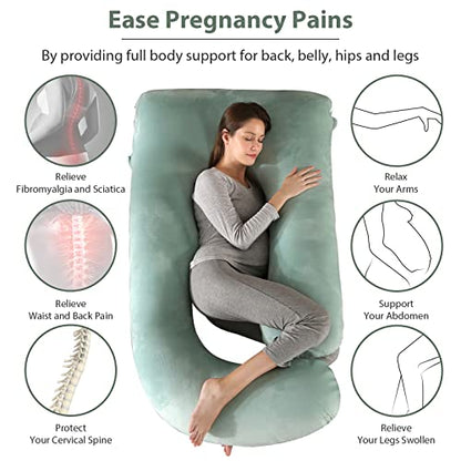 BATTOP Pregnancy Pillows for Sleeping- U Shaped Full Body Maternity Pillow, Pregnancy Pillow for Side Sleepers with Removable Cover, Supports Back, Hips, Belly & Legs (Light Green) - color: Light Green