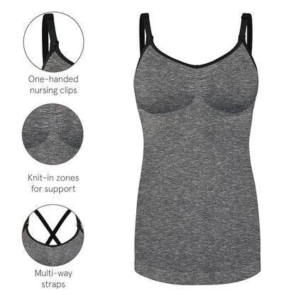 Basics by Bravado Women's Seamless Maternity Nursing Tank Top Cami for Breastfeeding with Adjustable Straps, S-XXL - color: Dark Charcoal Heather, size: Small