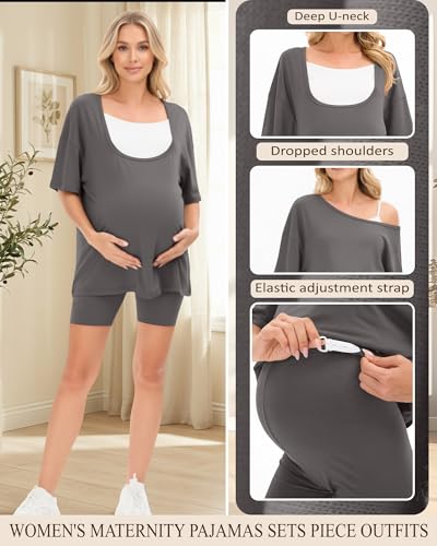 2 Piece Women Maternity Set Pregnancy Outfit - color: Gray, size: Small
