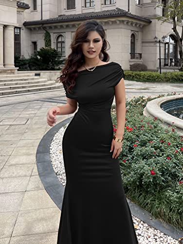 YMDUCH Women's Sleeveless Off Shoulder Long Formal Party Dress - color: Black, size: Medium