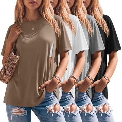 4 Pack Women's Nursing Shirts - color: Light Brown, White, Light Gray, Black, size: XX-Large