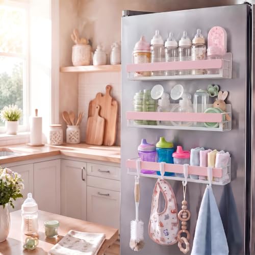 Patelai 3 Pack Pink Magnetic Water Bottle Organizer for Refrigerator - color: Pink