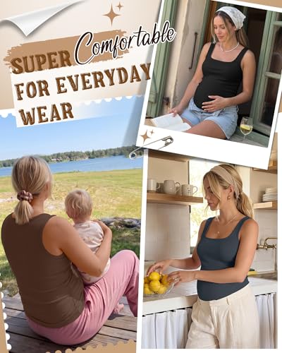 4 Pack Maternity Ribbed Tank Tops - color: Charcoal Gray, Apricot, Brown, Black, size: Small