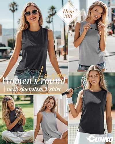 2 Pack Women's Sleeveless Tank Tops - color: Black-grey, Grey, size: Medium