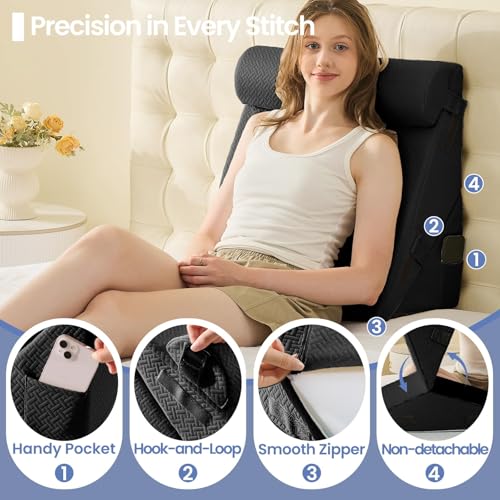 Sasttie Adjustable Wedge Pillow Set for After Surgery, Black - color: Black, size: Adjustable 9&12 Inch + 1 Head Pillow
