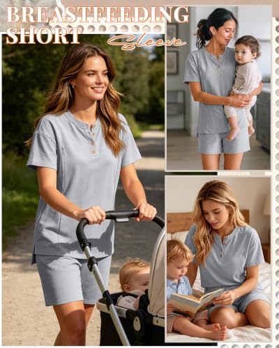 Maternity Nursing Pajama Set - color: Light Gray, size: Small