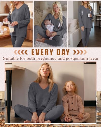 Neer 2 Pcs Maternity Nursing Pajamas Set Oversize - color: Dark Gray, size: Small