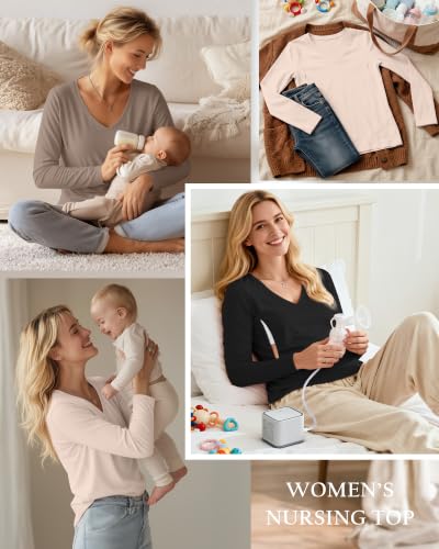 4 Pack Women's Long Sleeve Nursing Maternity Shirts - color: Black, Army Green, Cream, Light Khaki, size: Small