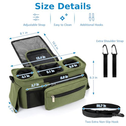 Accmor Universal Stroller Organizer with Insulated Cup Holder - color: All Green/Detachable Diaper Pocket