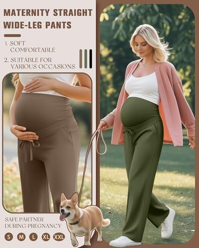 Oakgarden 3 Pack Women's Maternity Pants Over Belly - color: Black, Army Green, Coffee, size: Medium