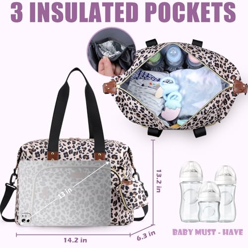 Tuwubi Diaper Bag Tote,Baby Diaper Bag with Pacifier Case - color: Leopard Print, size: Medium