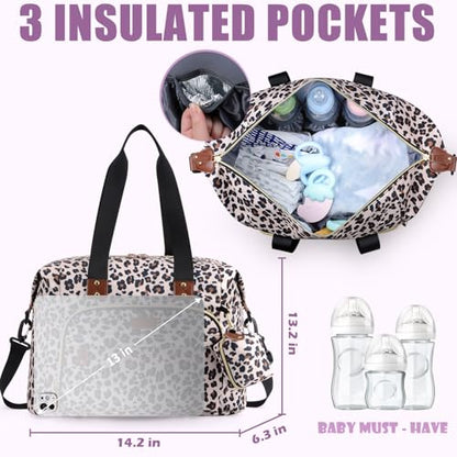 Tuwubi Diaper Bag Tote,Baby Diaper Bag with Pacifier Case - color: Leopard Print, size: Medium