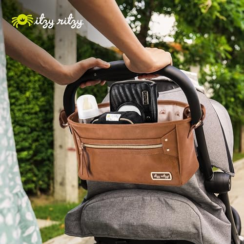 Itzy Ritzy Adjustable Stroller Caddy & Organizer Bag, Easy Attach (Cognac) - color: Cognac