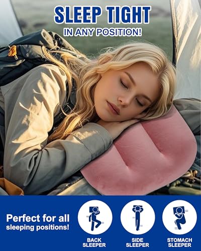 Inflatable Camping Pillow – Ultralight Compact Travel Pillow, Picnic-Pink - color: Pink