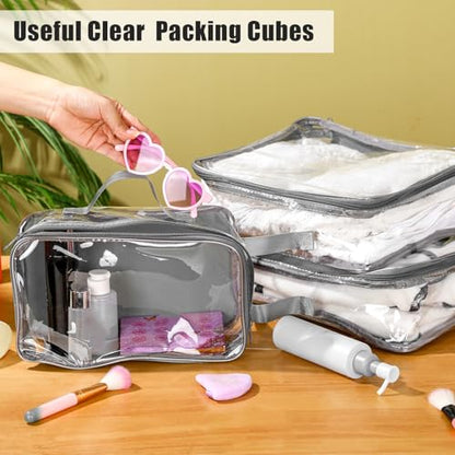 Hillban 6 Pcs Large Clear Packing Cubes for Travel, 3 Sizes PVC Bags, Gray - color: Gray