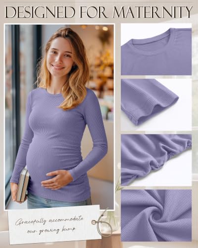Ficerd 4 Pack Women's Maternity Shirts Long Sleeve Pregnancy Top - color: Light Pink, Gray Green, Haze Blue, Lavender Purple, size: Medium