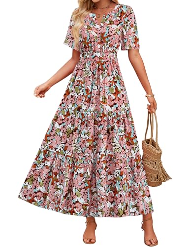 ZESICA Women's 2026 Summer Floral Boho A Line Maxi Dresses - color: Greybrown, size: Small