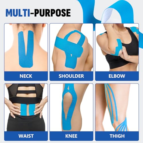 60 Pcs Light Blue Precut Kinesiology Tape Strips, 2in x 10in Kinetic Tape - color: Light Blue