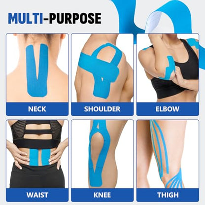 60 Pcs Light Blue Precut Kinesiology Tape Strips, 2in x 10in Kinetic Tape - color: Light Blue