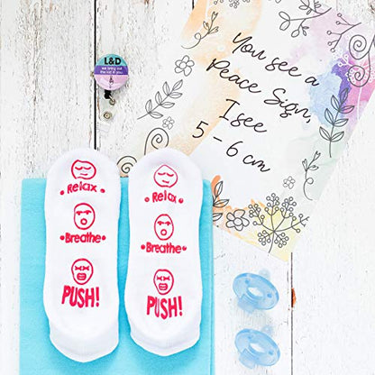 Baby You're Worth It Labor & Delivery Socks Funny Push Gift for New Mom - color: Relax, Breathe, Push!