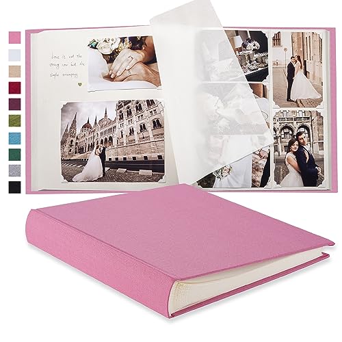 Pssoss Large Linen DIY Scrapbook Album with Writing Space,100 Pages, Pink - color: Pink