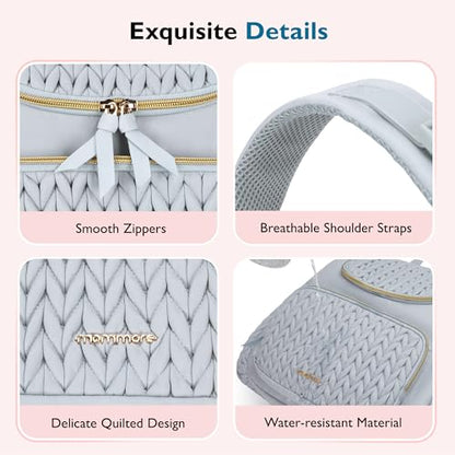mommore Diaper Bag Backpack, Stylish Mini Baby Bag with Changing Pad - color: Light Blue, size: Small