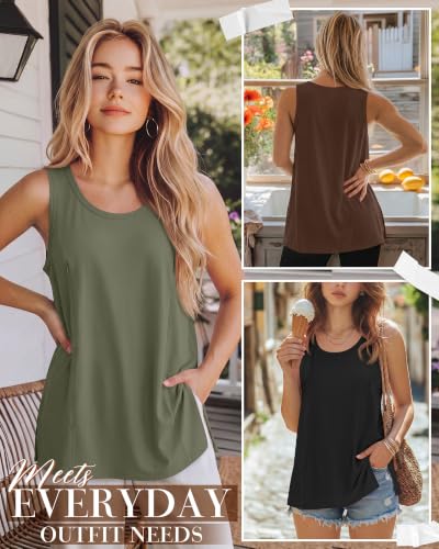 Huukeay 3 Pack Women's Oversized Nursing Tank Tops - color: Army Green, Brown, Black, size: Small