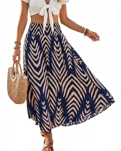 CUPSHE Women's Smocked High Waist Irregular Hem Beach Midi Skirt - color: Navy, size: Small