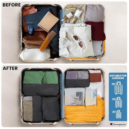 Champion Packing Cubes for Travel - 6 Piece Organizer Set, Carry-On Ready - color: Black
