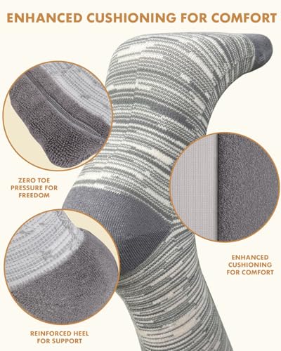 Thick Soft Cotton Compression Socks - color: Purple and Grey Stripes, size: Large-X-Large