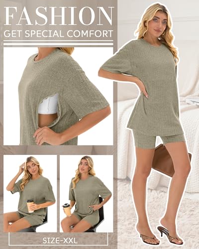 Women's Nursing 2 Piece Outfit Set - color: Khaki, size: Medium