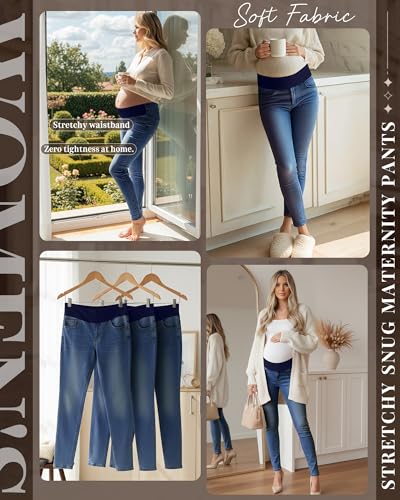 Oakgarden Women's Maternity Jeans Pants with Side Pockets - color: Dark Blue, size: Medium