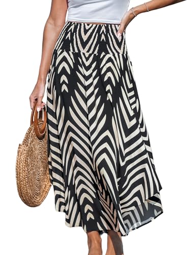 CUPSHE Women's Smocked High Waist Irregular Hem Beach Midi Skirt - color: Black, size: Medium