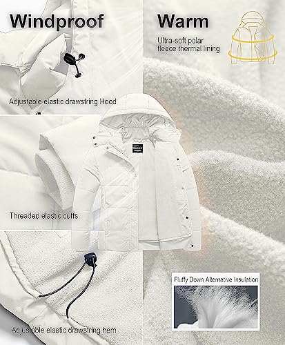 CREATMO US Women's Plus Size Warm Puffer Jacket Waterproof Fleece Lined Winter Coat with Removable Hood - color: White, size: 6X