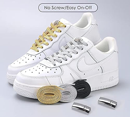 Magnetic No Tie Elastic Shoe Laces for Kids Adults, No screw, One Size Fits All - color: Silver White