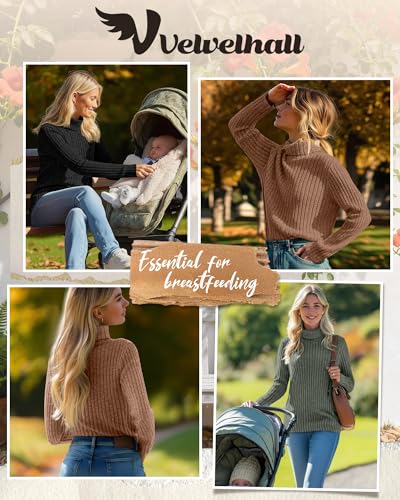 3 Pack Womens Turtleneck Nursing Tops Ribbed Sweaters - color: Army Green, Coffee, Black, size: Medium