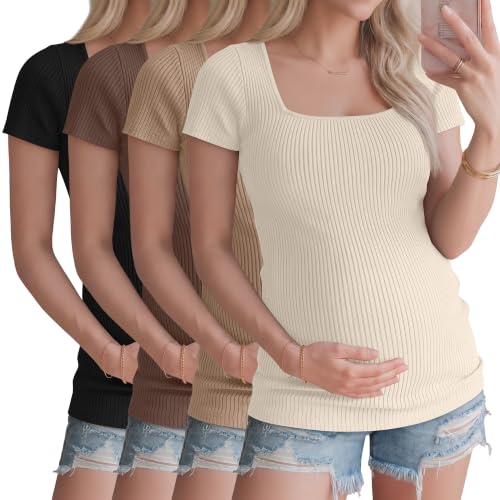 Ficerd 4 Pack Women's Maternity Shirts - color: Apricot, Khaki, Brown, Black, size: Large