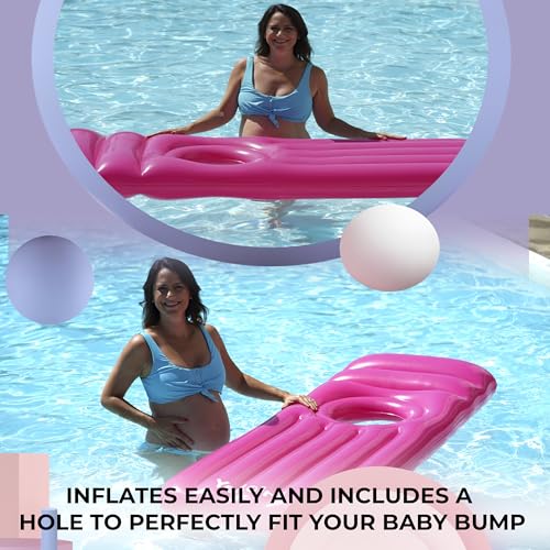 Inflatable Pregnancy Pool Float with Belly Hole – Full-Body Maternity Airbed for Ultimate Comfort – Pink Pregnancy Float for Relaxing Summer – Perfect Support for Baby Bump While Lounging or Swimming